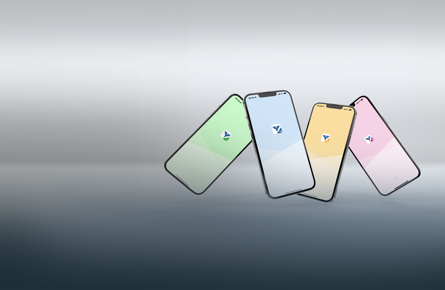 Alle vier Volksbank Apps starten auf view Smartphones.